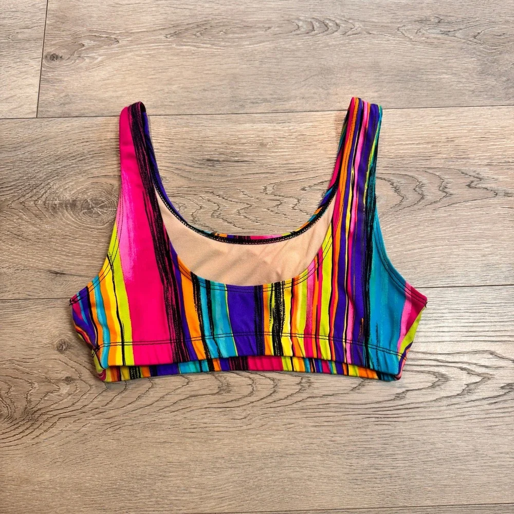 Y2K Danskin Vintage Medium Striped‎ Swimsuit Set Colorful 90s Style Bikini Top